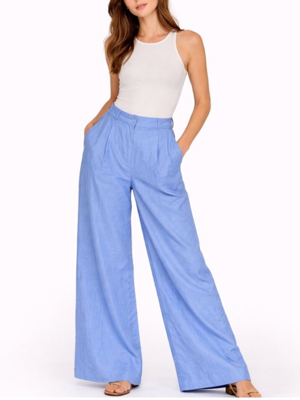 Miguelina Ainsley Linen Wide Leg Pants in French Blue